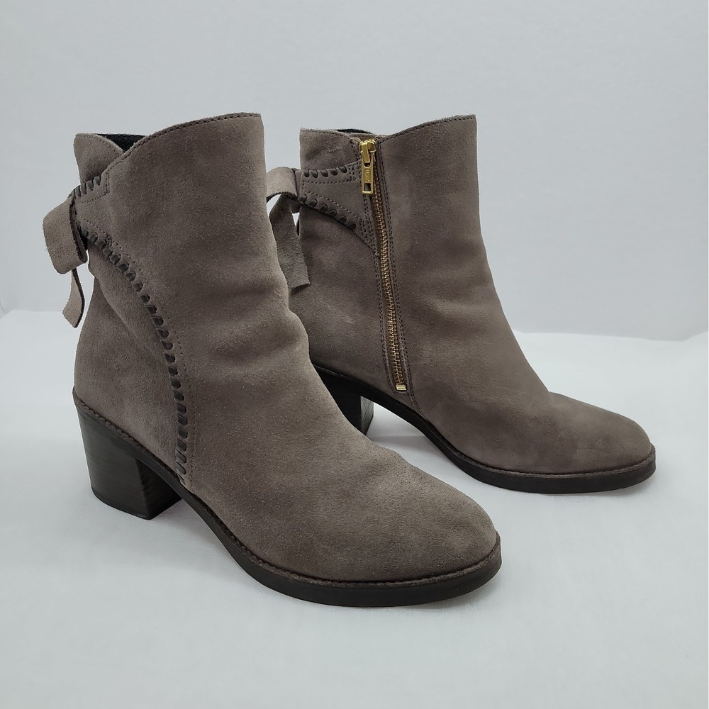 UGG Fraise WHIPSTITCH Taupe Suede Bow Zip Booties Boots Shoes Womens Size 9.5